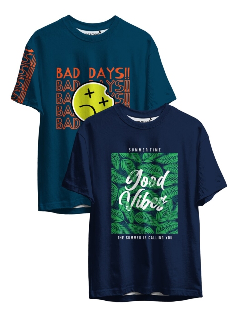 

mezmoda Boys Pack of 2 Printed Drop-Shoulder Sleeves T-shirts, Blue