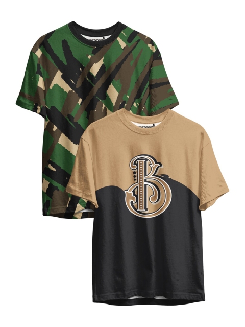 

mezmoda Boys Pack of 2 Printed Drop-Shoulder Sleeves T-shirts, Olive