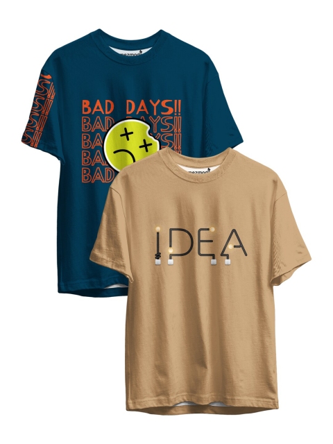 

mezmoda Boys Pack of 2 Printed Drop-Shoulder Sleeves T-shirts, Teal
