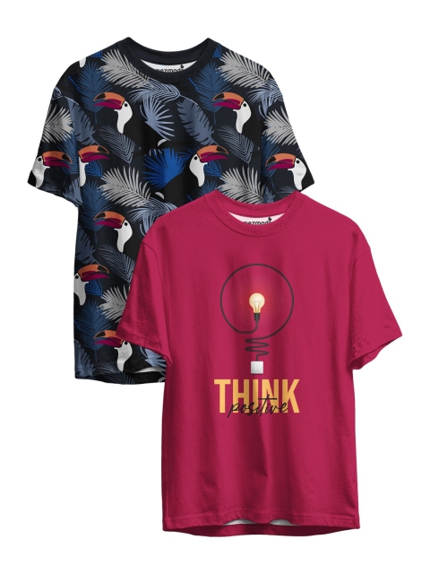 

mezmoda Boys Pack of 2 Printed Drop-Shoulder Sleeves T-shirts, Black
