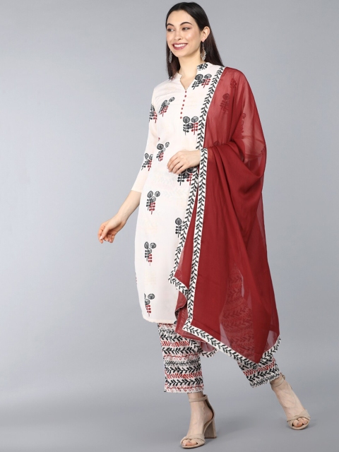 

AHIKA Women Off White Floral Printed Kurta with Trousers