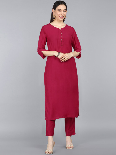 

AHIKA Women Fuchsia Solid Panelled Kurta Set