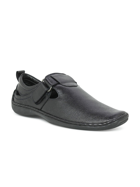 

PRIVO Men Black Leather Shoe-Style Sandals