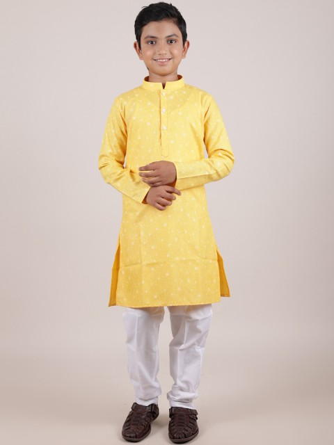 

Pothys Boys Yellow Floral Pure Cotton Kurta with Churidar