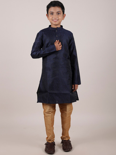 

Pothys Boys Navy Blue Pure Cotton Kurta With Trousers