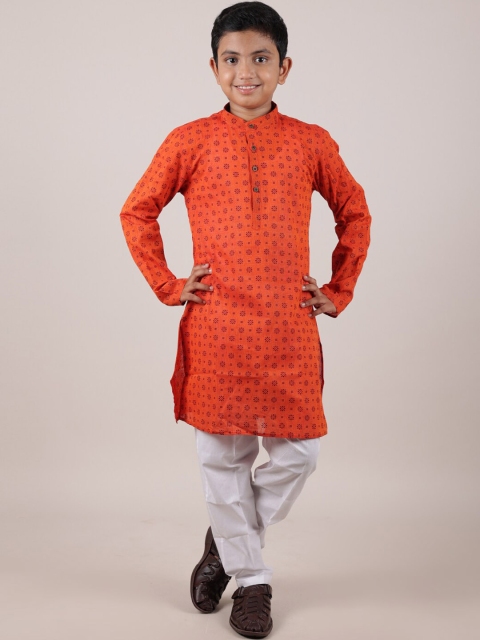 

Pothys Boys Rust Floral Printed Pure Cotton Kurta with Churidar