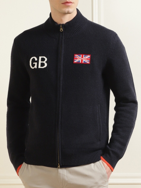 

HACKETT LONDON Men Navy Blue & Red Cardigan with Zip Detail