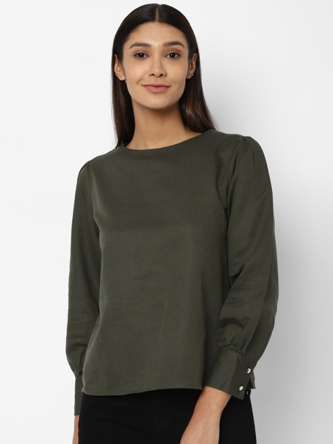 

Allen Solly Woman Olive Green Linen Top