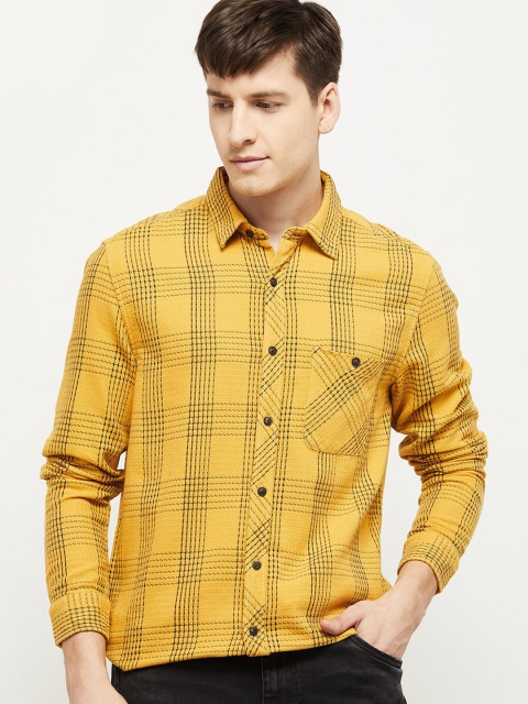 

max Men Yellow Cotton Checked Casual Shirt
