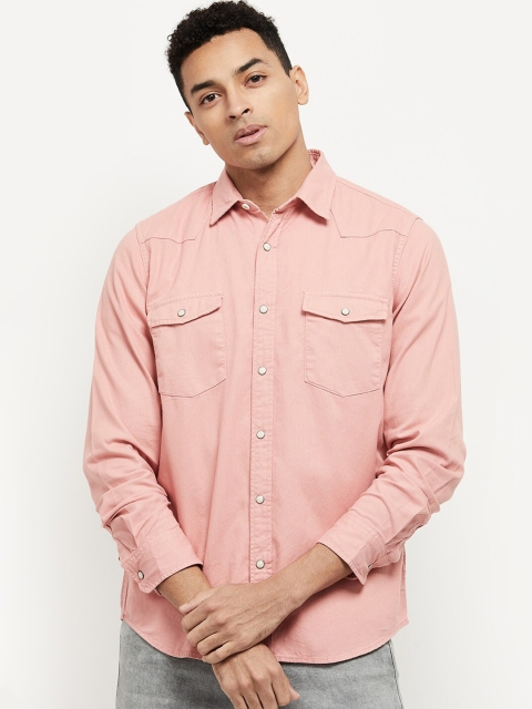 

max Men Pink Regular Fit Solid Opaque Cotton Casual Shirt with Chest Pockets
