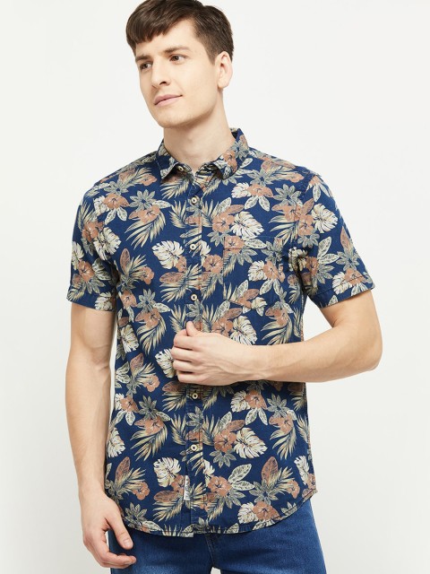 

max Men Blue Cotton Floral Printed Casual Shirt