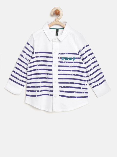 

United Colors of Benetton Boys White & Purple Regular Fit Striped Casual Shirt