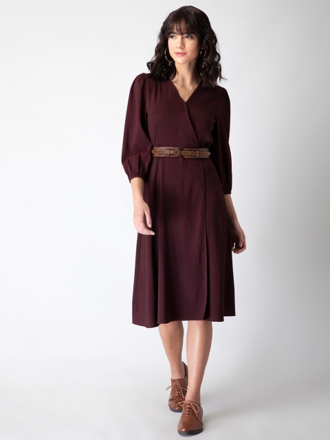 

FabAlley Maroon & chocolate kisses Crepe Midi Dress