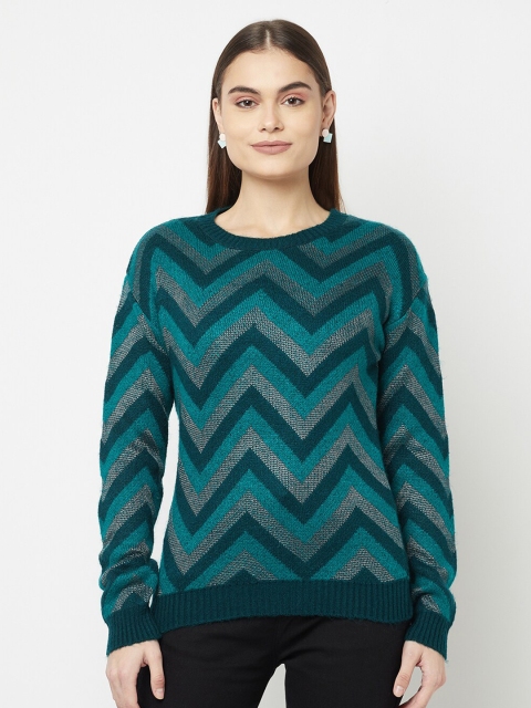 

METTLE Women Blue Printed Acrylic Pullover