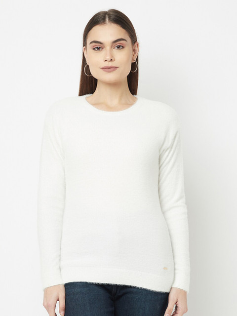 

METTLE Women White Pullover with Fuzzy Detail