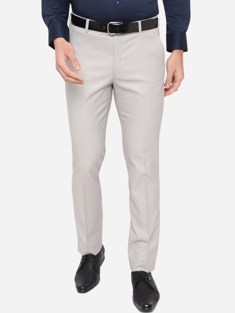 

Greenfibre Men Grey Textured Slim Fit Formal Trousers