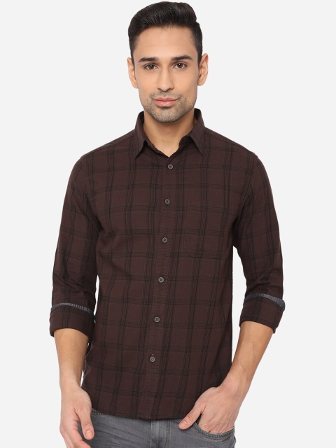 

Greenfibre Men Brown Slim Fit Tartan Checks Checked Casual Shirt