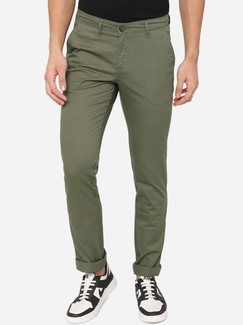 

Greenfibre Men Olive Green Slim Fit Pure Cotton Trousers