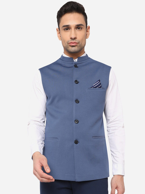 

Greenfibre Men Blue Woven Regular Fit Nehru Jacket