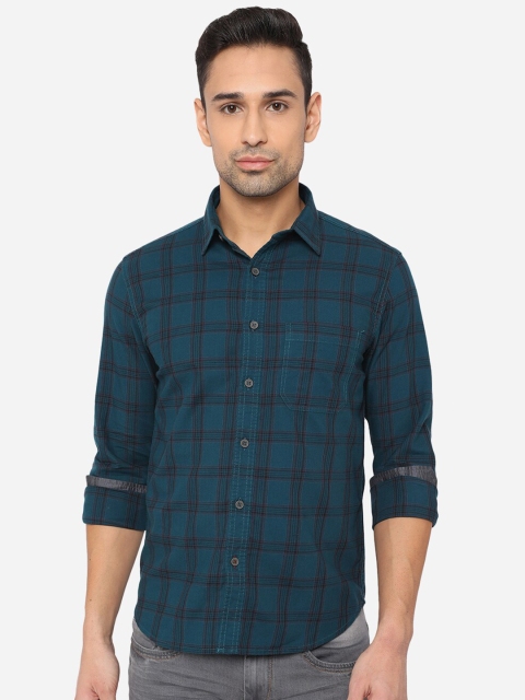 

Greenfibre Men Blue Slim Fit Cotton Checked Casual Shirt