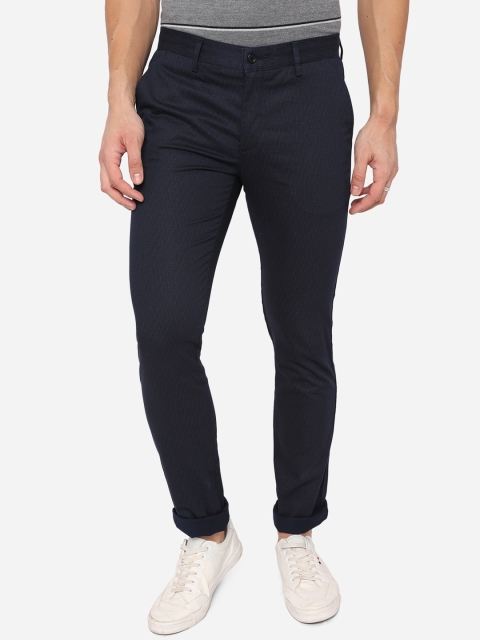 

Greenfibre Men Navy Blue Textured Slim Fit Trousers