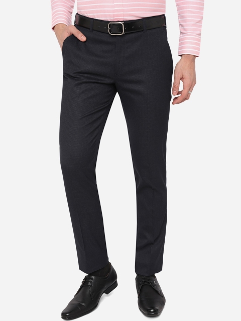 

Greenfibre Men Navy Blue Checked Slim Fit Formal Trousers