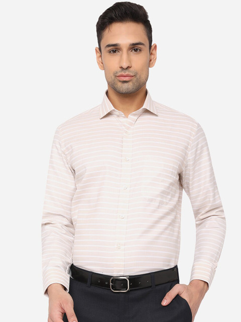 

Greenfibre Men Light Pink Slim Fit Horizontal Stripes Opaque Formal Shirt with Pocket