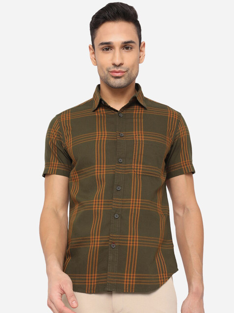 

Greenfibre Men Green Slim Fit Tartan Checks Checked Casual Shirt