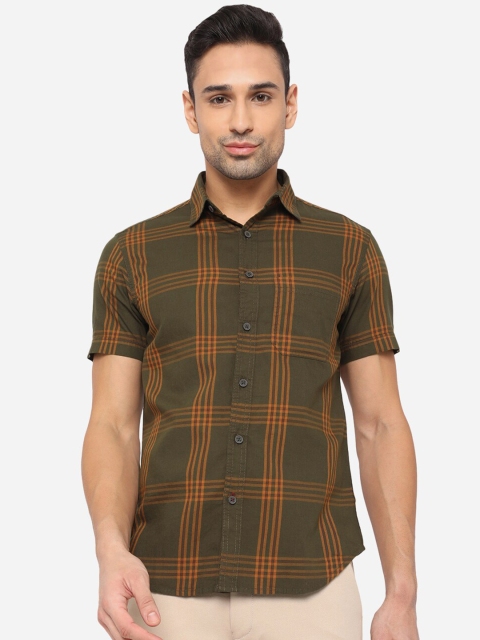 

Greenfibre Men Green Cotton Slim Fit Tartan Checks Checked Casual Shirt