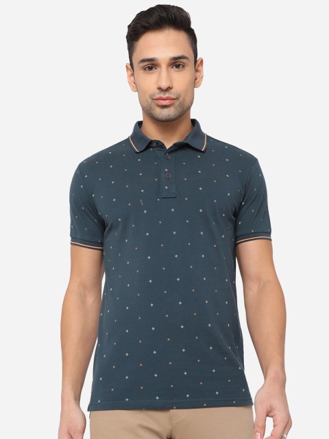 

JADE BLUE Men Blue Printed Polo Cotton Slim Fit T-shirt