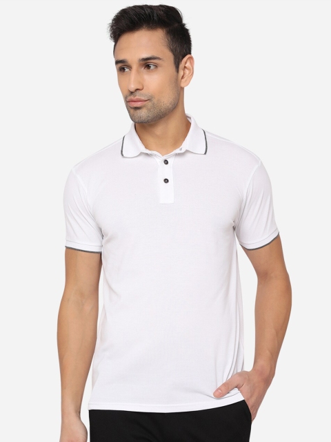 

JADE BLUE Men White Polo Collar Pure Cotton Slim Fit T-shirt