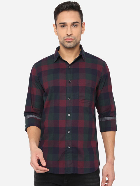 

JADE BLUE Men Maroon & Green Slim Fit Buffalo Checked Cotton Casual Shirt