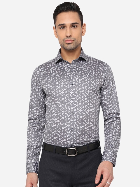 

JB STUDIO Men Grey & White Slim Fit Geometric Printed Cotton Formal Shirt