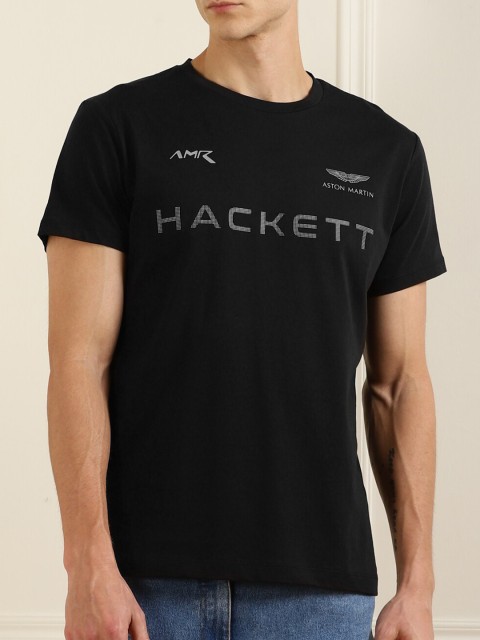 

HACKETT LONDON Men Black & White Brand Logo Printed Pure Cotton T-shirt