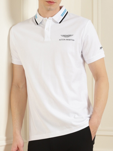 

HACKETT LONDON Men White Cotton Polo Collar T-shirt