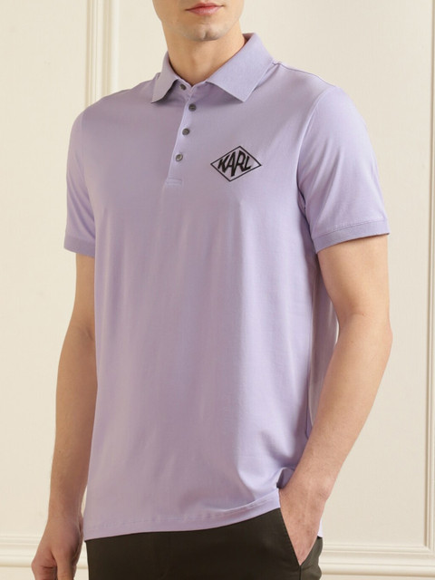 

LAGERFELD Men Purple Polo Collar T-shirt