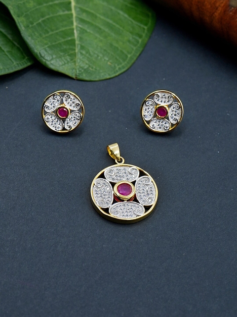 

Voylla Pink & White Gold Plated Circular CZ Pendant Set