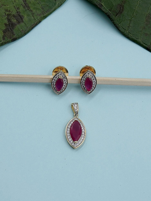 

Studio Voylla Pink & White Gold Plated Teardrop Shaped Pendant Set
