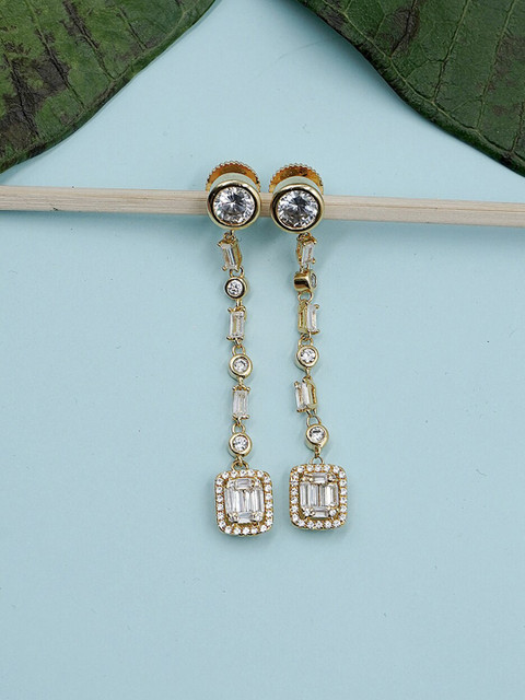 

Studio Voylla White Gold-Plated Stone Studded Contemporary Drop Earrings