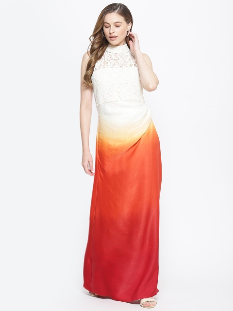 

radka Women Off-White & Rust Ombre Satin Maxi Dress