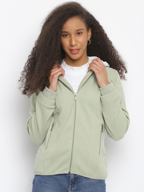 

Her Grace Women Green Solid Fleece Hooded Sweatshirt