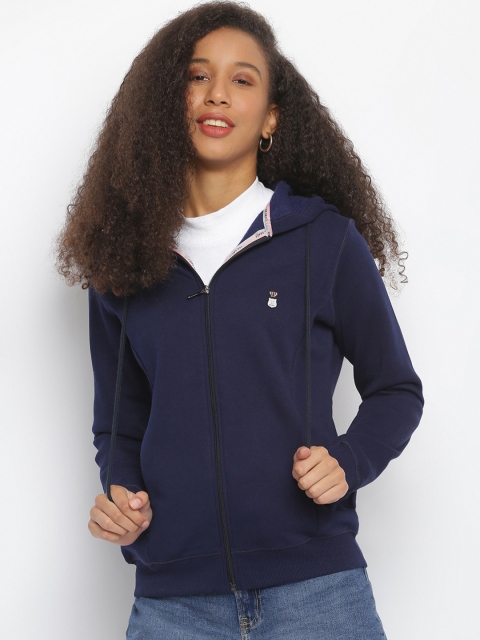 

Her Grace Women Navy Blue Solid Hooded Sweatshirt