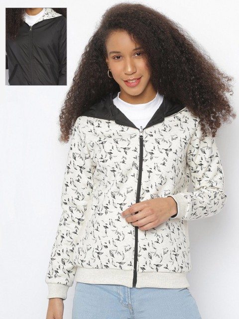 

Her Grace Women Off White & Black Reversible Hooded Sweatshirt