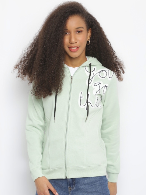 

Her Grace Women Green & Black Typography Printed Hooded Sweatshirt