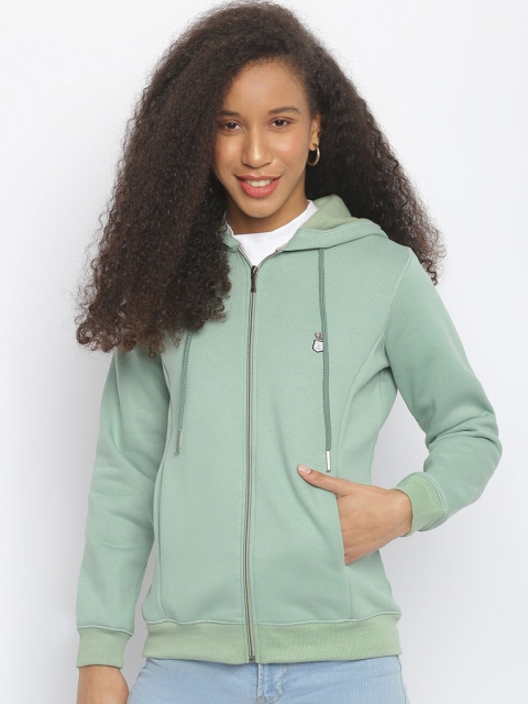 

Her Grace Women Green Solid Hooded Sweatshirt