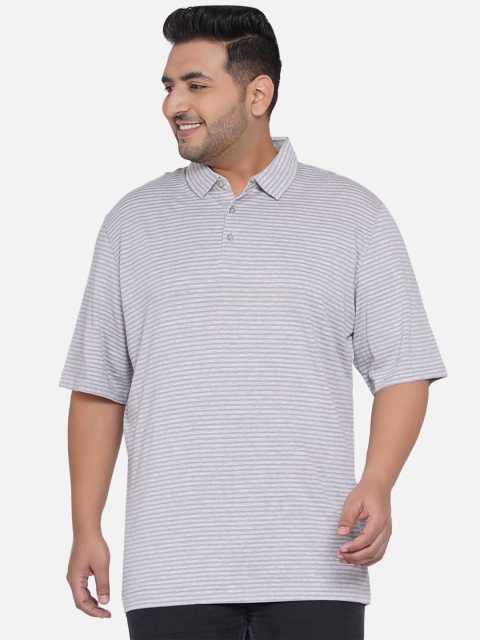 

Santonio Plus Men Off-White & Grey Striped Polo Collar Pure Cotton T-shirt