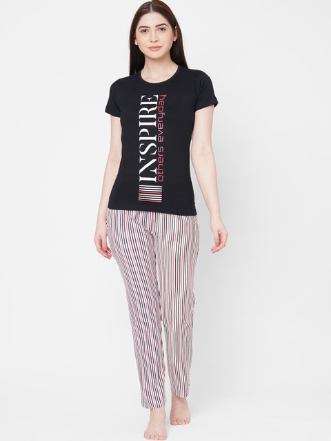 

Sweet Dreams Women Black & Pink Printed Night suit