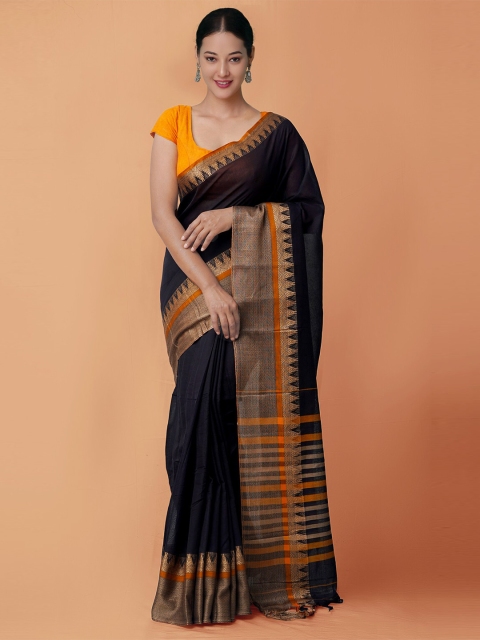 

Unnati Silks Black & Orange Pure Cotton Narayan Peth Saree
