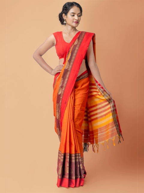 

Unnati Silks Orange & Yellow Woven Design Pure Cotton Narayan Peth Saree