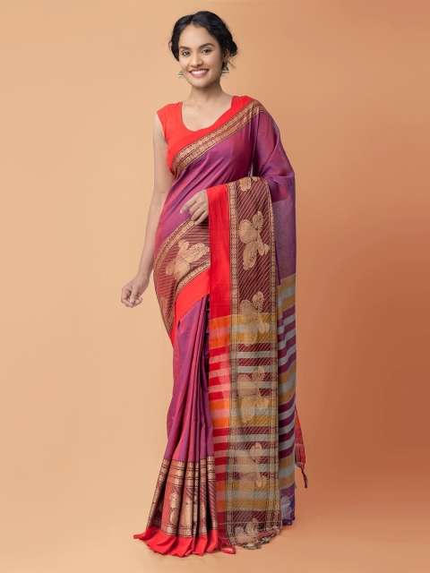 

Unnati Silks Purple & Red Ethnic Motifs Pure Cotton Narayan Peth Saree
